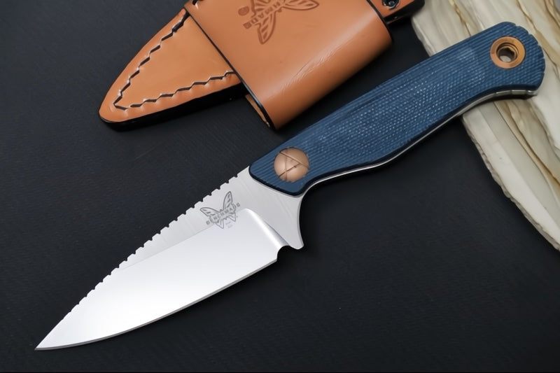Benchmade 203-04 Dacian Pocket Fixed Blade - CPM-Magnacut Steel / Stonewashed Blade / Blue Denium Micarta Handle / Copper Accents