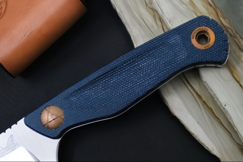 Benchmade 203-04 Dacian Pocket Fixed Blade - CPM-Magnacut Steel / Stonewashed Blade / Blue Denium Micarta Handle / Copper Accents