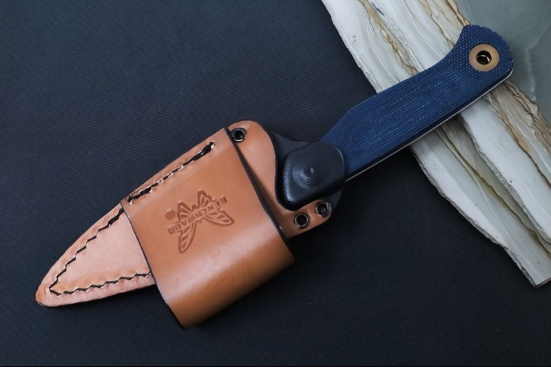 Benchmade 203-04 Dacian Pocket Fixed Blade - CPM-Magnacut Steel / Stonewashed Blade / Blue Denium Micarta Handle / Copper Accents