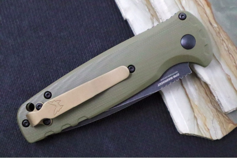 Benchmade 4300BK-02 CLA - DLC Battlewash Black Finish / CPM-Magnacut Steel / OD Green G-10 Handle