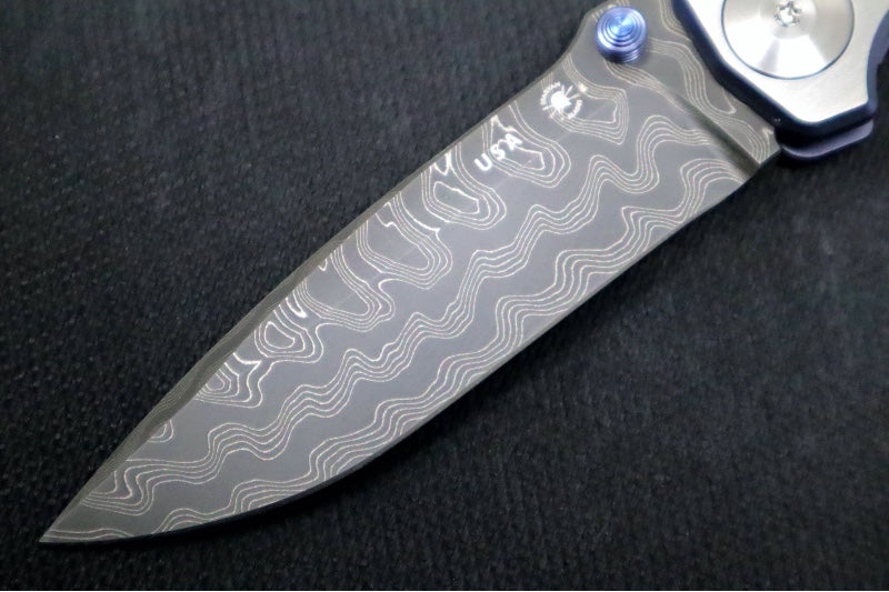 Spartan Blades HARSEY Titanium Folder 2022 Special Edition - Drop Point Blade / Chad Nichols Damascus / Viking Longboat Anodized Handle - Northwest Knives