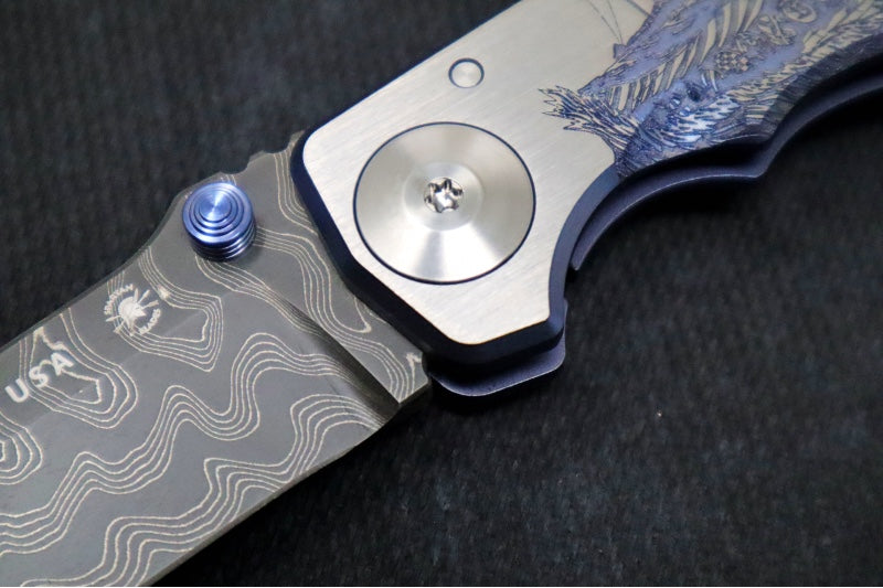 Spartan Blades HARSEY Titanium Folder 2022 Special Edition - Drop Point Blade / Chad Nichols Damascus / Viking Longboat Anodized Handle