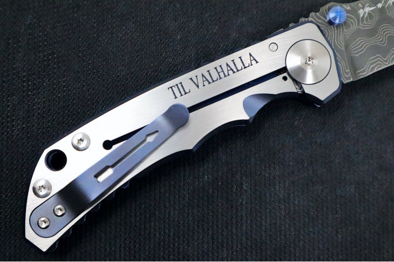 Spartan Blades HARSEY Titanium Folder 2022 Special Edition - Drop Point Blade / Chad Nichols Damascus / Viking Longboat Anodized Handle - Northwest Knives