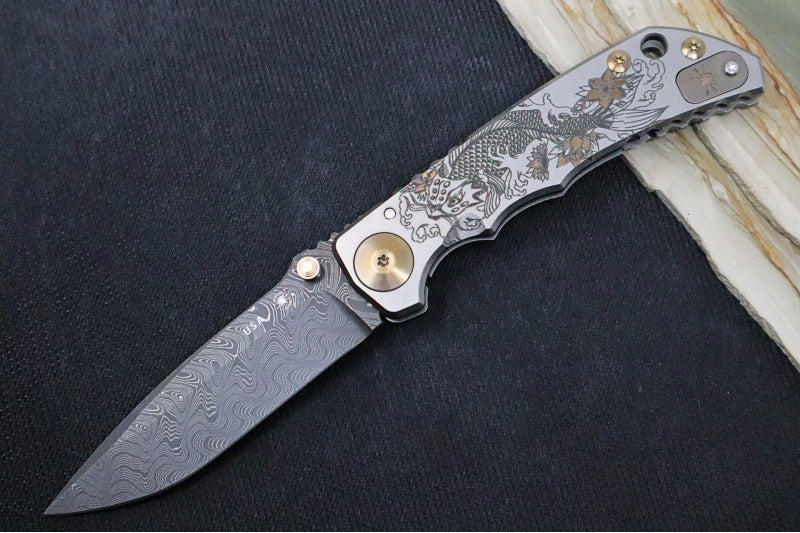 Spartan Blades HARSEY Titanium Folder 2022 Special Edition - Drop Point Blade / Chad Nichols Damascus / Koi Pond Anodized Handle - Northwest Knives