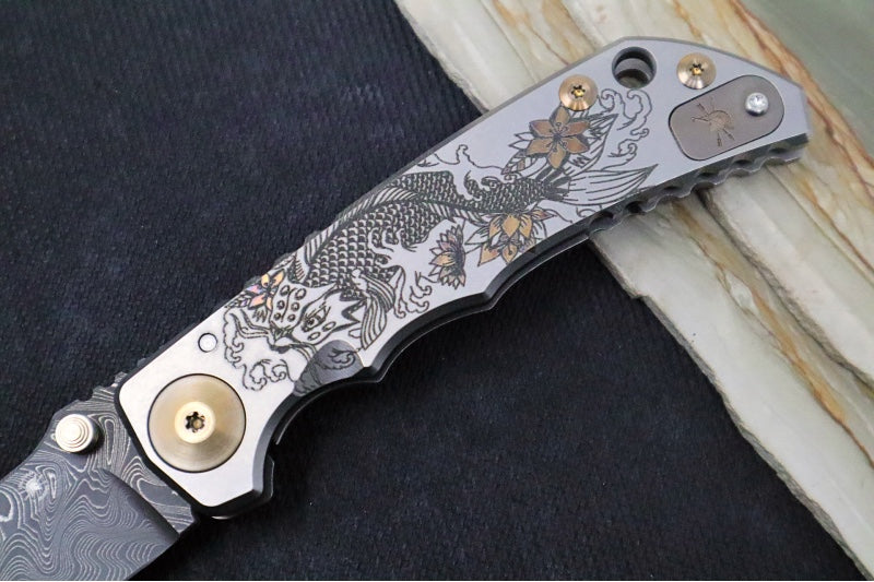 Spartan Blades HARSEY Titanium Folder 2022 Special Edition - Drop Point Blade / Chad Nichols Damascus / Koi Pond Anodized Handle - Northwest Knives
