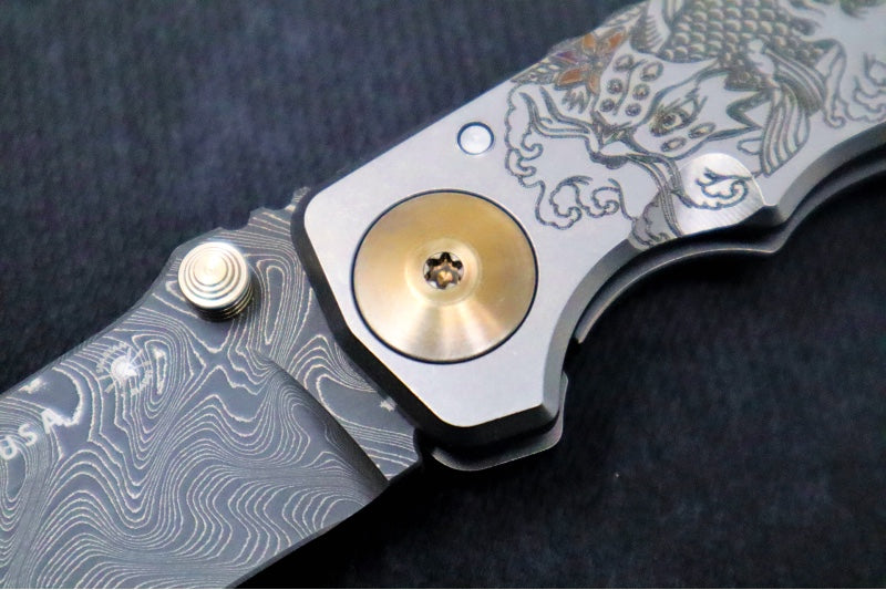Spartan Blades HARSEY Titanium Folder 2022 Special Edition - Drop Point Blade / Chad Nichols Damascus / Koi Pond Anodized Handle