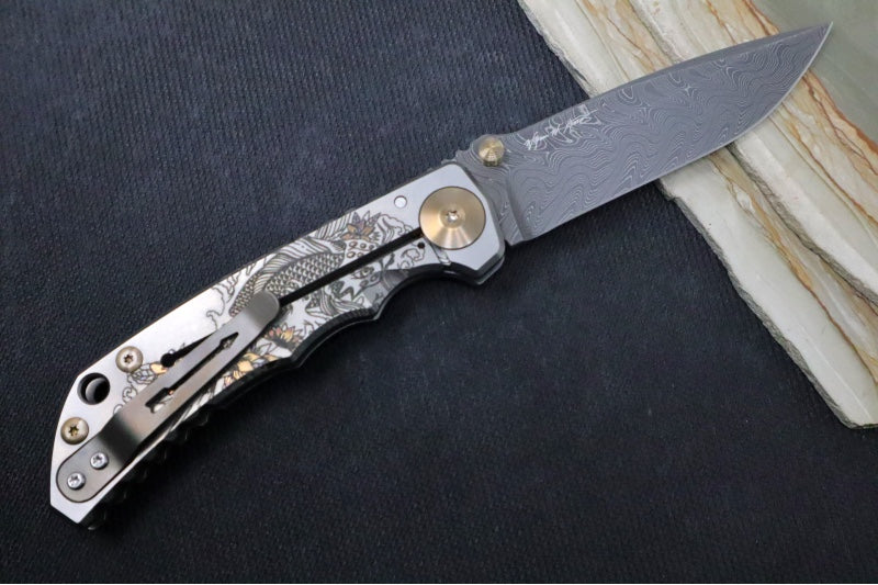 Spartan Blades HARSEY Titanium Folder 2022 Special Edition - Drop Point Blade / Chad Nichols Damascus / Koi Pond Anodized Handle
