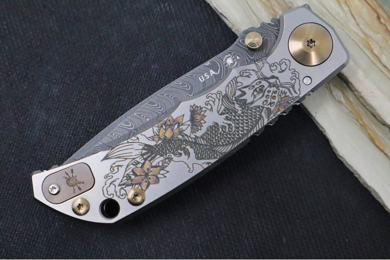 Spartan Blades HARSEY Titanium Folder 2022 Special Edition - Drop Point Blade / Chad Nichols Damascus / Koi Pond Anodized Handle