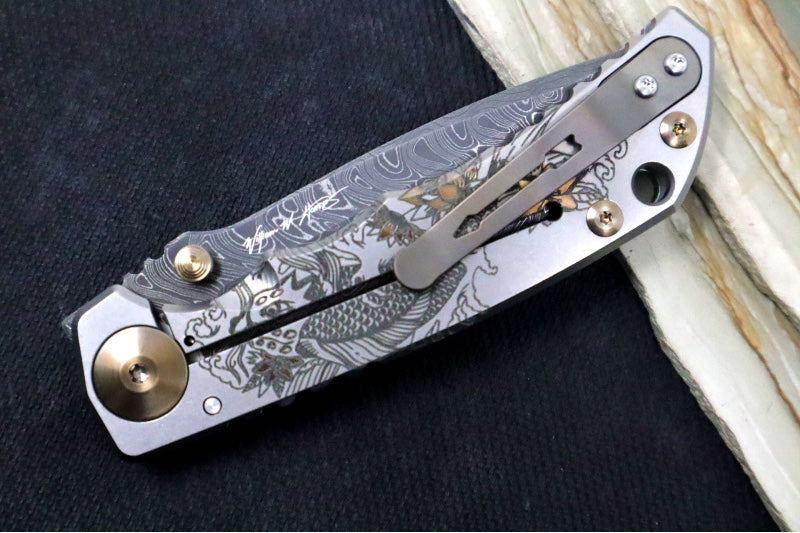 Spartan Blades HARSEY Titanium Folder 2022 Special Edition - Drop Point Blade / Chad Nichols Damascus / Koi Pond Anodized Handle