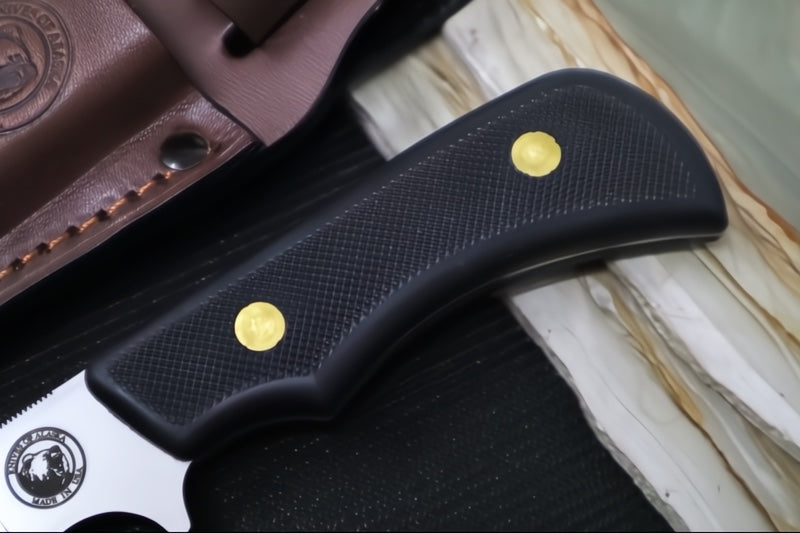 Knives of Alaska Trekker Pronghorn Fixed Blade - Black Surgrip Handle / D2 Tool Steel / Clip Point Blade / Brown Leather Sheath 00160FG