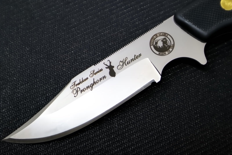 Knives of Alaska Trekker Pronghorn Fixed Blade - Black Surgrip Handle / D2 Tool Steel / Clip Point Blade / Brown Leather Sheath 00160FG