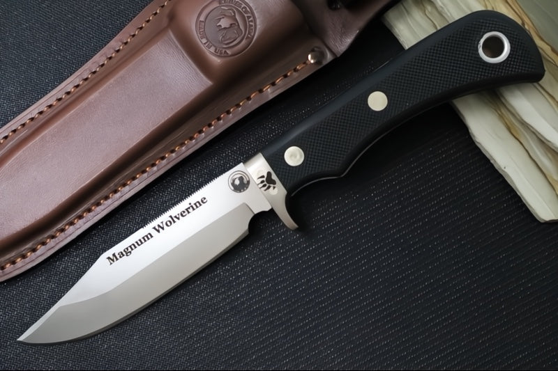 Knives of Alaska Magnum Wolverine Fixed Blade - Surgrip Handle / D2 Tool Steel / Clip Point Blade / Brown Leather Sheath 00158FG
