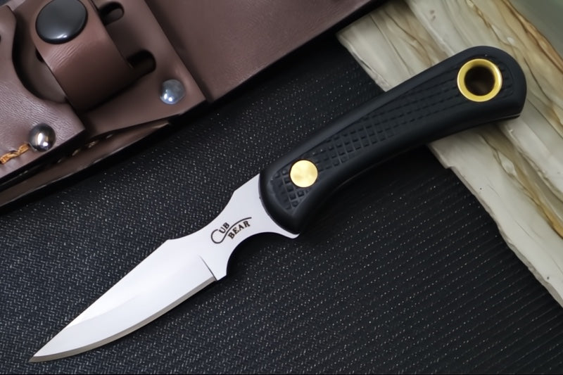 Knives of Alaska Trekker Pronghorn & Cub Fixed Blade Combo - Black Surgrip Handle / D2 Tool Steel / Clip Point Blade / Brown Leather Sheath 00197FG