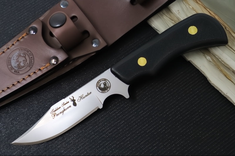 Knives of Alaska Trekker Pronghorn & Cub Fixed Blade Combo - Black Surgrip Handle / D2 Tool Steel / Clip Point Blade / Brown Leather Sheath 00197FG