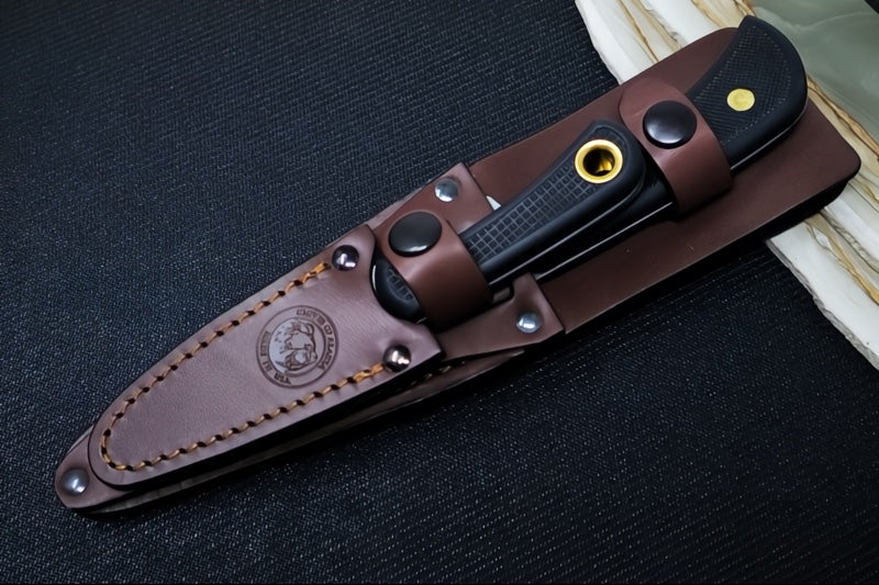 Knives of Alaska Trekker Pronghorn & Cub Fixed Blade Combo - Black Surgrip Handle / D2 Tool Steel / Clip Point Blade / Brown Leather Sheath 00197FG