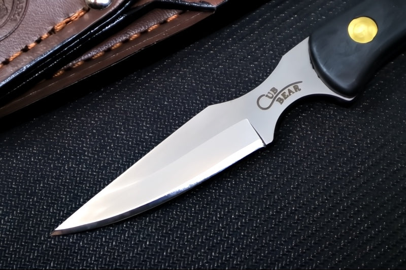 Knives of Alaska Alpha Wolf & Cub Fixed Blade Combo - Black Surgrip Handle / D2 Tool Steel / Drop Point Blade / Brown Leather Sheath 00358FG