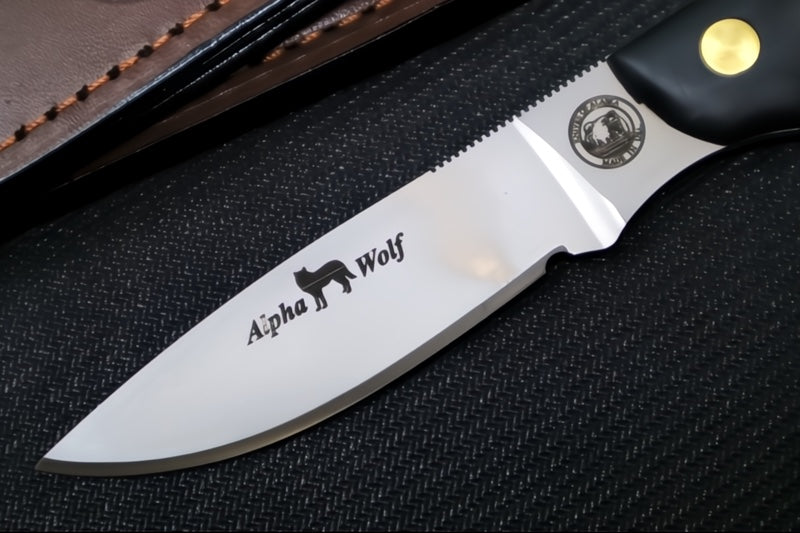 Knives of Alaska Alpha Wolf & Cub Fixed Blade Combo - Black Surgrip Handle / D2 Tool Steel / Drop Point Blade / Brown Leather Sheath 00358FG