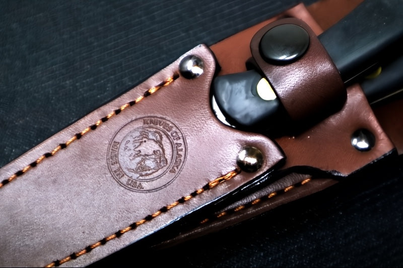Knives of Alaska Alpha Wolf & Cub Fixed Blade Combo - Black Surgrip Handle / D2 Tool Steel / Drop Point Blade / Brown Leather Sheath 00358FG