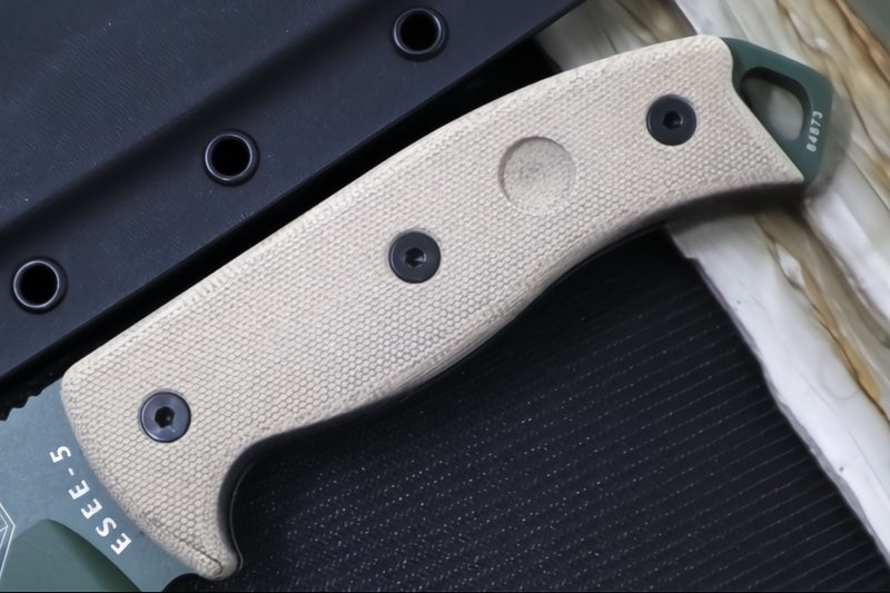 Esee Knives Model 5 - Natural Canvas Micarta Handle / 1095 Steel / OD Green Textured Powdered Blade 5P-OD-E