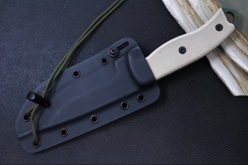 Esee Knives Model 5 - Natural Canvas Micarta Handle / 1095 Steel / OD Green Textured Powdered Blade 5P-OD-E