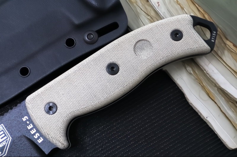 Esee Knives Model 5 - Natural Canvas Micarta Handle / 1095 Steel / Black Textured Powdered Blade 5P-E