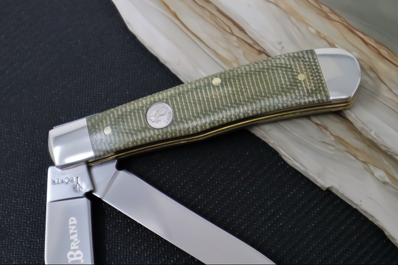 Boker Treebrand Trapper - Green Canvas Micarta Handle / D2 Steel / Satin Finish 110888