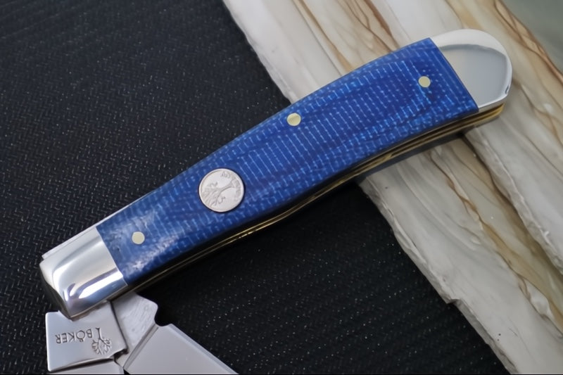 Boker Treebrand Trapper - Denim Blue Canvas Micarta Handle / D2 Steel / Satin Finish 110887