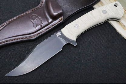 Rick Hinderer Knives Ranch Bowie -  Battle Black CPM-3V Blade / OD Green Micarta Handle / Brown Leather Sheath
