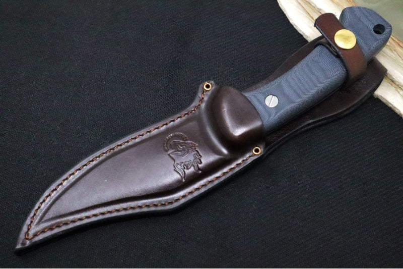 Rick Hinderer Knives Ranch Bowie -  Battle Black CPM-3V Blade / Black Micarta Handle / Brown Leather Sheath