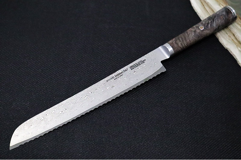 Miyabi Black - 9.5" Serrated Bread Knife - 133 Layered Damascus - Dyed Black Ash Maple Handle - Made in Seki City, Japan - Northwest Knives