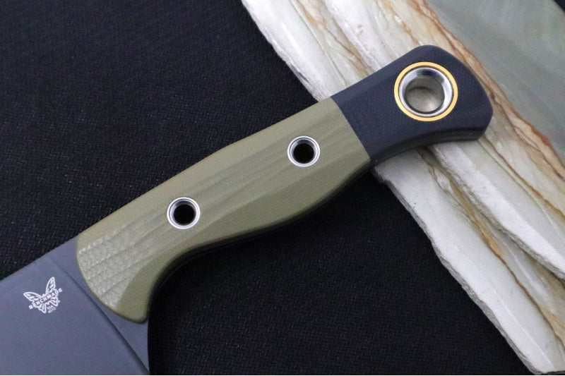 Benchmade 4010BK-01 Station Kitchen Knife - Black DLC Finish / CPM-154 Steel / OD Green & Black G-10 Handle - Made in Portland, Oregon USA