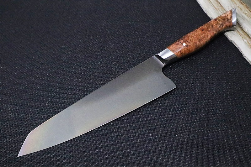 STEELPORT Knife Co. - 8" Chef's Knife - American Forged 52100 Carbon Steel with Coffee Patina - Handcrafted In Portland, Oregon - Northwest Knives