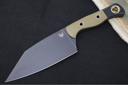 Benchmade 4010-02 Station Kitchen Knife - Black DLC Finish / CPM-154 Steel / OD Green & Black G-10 Handle - Made in Portland, Oregon USA