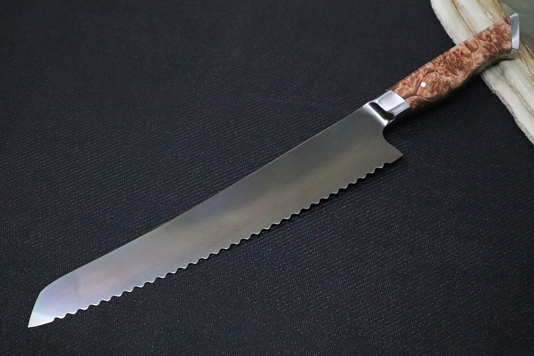 STEELPORT Knife Co. - 10" Bread Knife - American Forged 52100 Carbon Steel with Coffee Patina - Handcrafted In Portland, Oregon