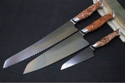 STEELPORT Knife Co. - 3pc Starter Set (10" Bread 8" Chef & 4" Paring) - American Forged 52100 Carbon Steel with Coffee Patina - Handcrafted In Portland, Oregon - Northwest Knives