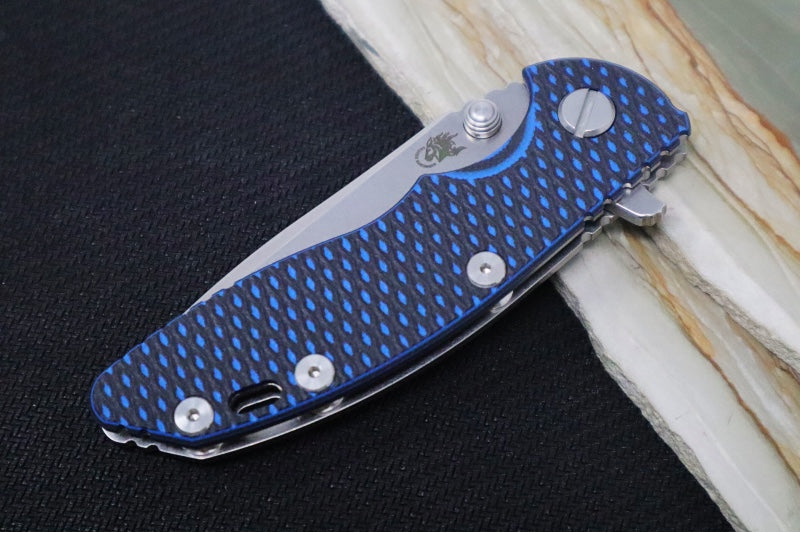 Rick Hinderer Knives XM-18 3.0" - Stonewash Finish / Spanto Blade / Black & Blue G-10