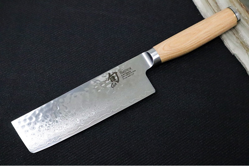 Shun Premier Blonde - 5.5" Nakiri Knife - 69 Layered Damascus -Hammered Tsuchime Finish - Blonde Colored Pakkawood Handle - Made in Seki City, Japan