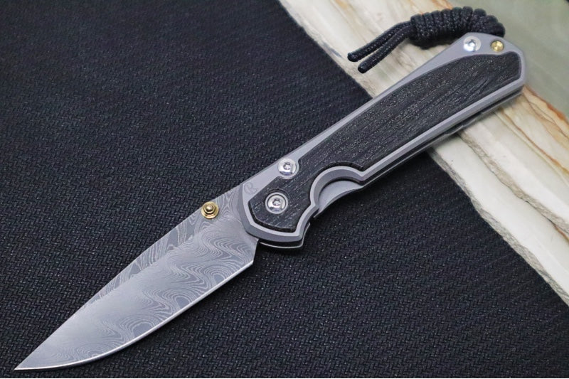 Chris Reeve Knives Small Sebenza 31 - Drop Point Blade / Chad Nichols Boomerang Damascus / Bog Oak Inlay (A1)