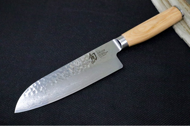 Shun Premier Blonde - 7" Santoku Knife - 69 Layered Damascus -Hammered Tsuchime Finish - Blonde Colored Pakkawood Handle - Made in Seki City, Japan - Northwest Knives
