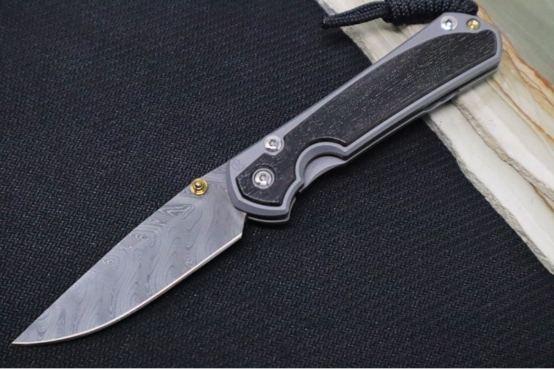 Chris Reeve Knives Small Sebenza 31 - Drop Point Blade / Chad Nichols Boomerang Damascus / Bog Oak Inlay (A2)