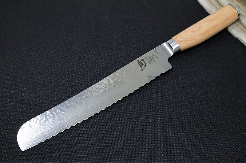 Shun Premier Blonde - 9" Bread Knife - 69 Layered Damascus -Hammered Tsuchime Finish - Blonde Colored Pakkawood Handle - Made in Seki City, Japan