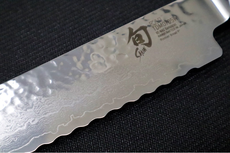 Shun Premier Blonde - 9" Bread Knife - 69 Layered Damascus -Hammered Tsuchime Finish - Blonde Colored Pakkawood Handle - Made in Seki City, Japan