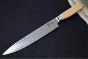 Shun Premier Blonde - 9.5" Slicing Knife - 69 Layered Damascus -Hammered Tsuchime Finish - Blonde Colored Pakkawood Handle - Made in Seki City, Japan - Northwest Knives