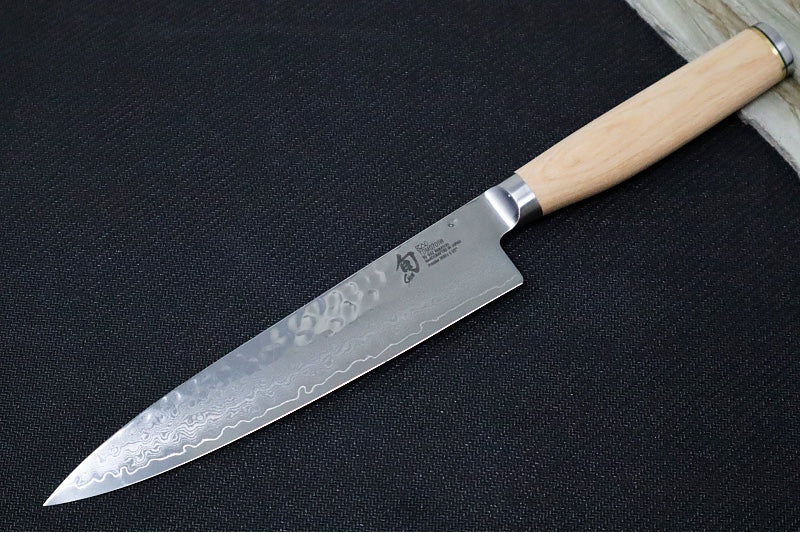 Shun Premier Blonde - 6" Utility Knife - 69 Layered Damascus -Hammered Tsuchime Finish - Blonde Colored Pakkawood Handle - Made in Seki City, Japan