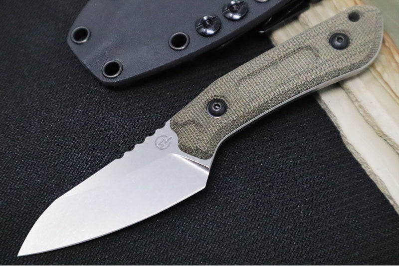 Schwarz Designs Overland Sport - Green Canvas Micarta Handle / CPM-Magnacut Blade / Stonewash Finish / Black Kydex Sheath