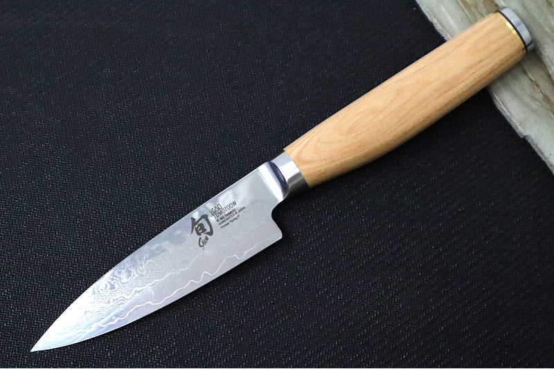 Shun Premier Blonde - 4" Paring Knife - 69 Layered Damascus -Hammered Tsuchime Finish - Blonde Colored Pakkawood Handle - Made in Seki City, Japan