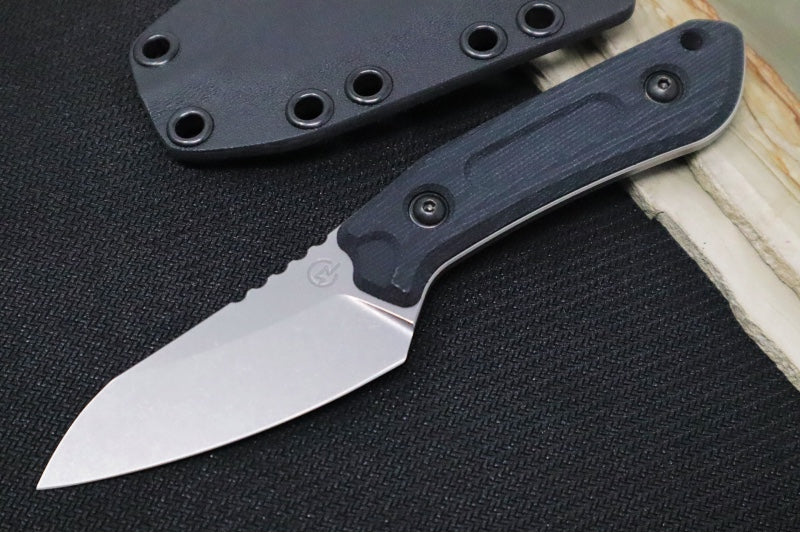 Schwarz Designs Overland Sport - Black Canvas Micarta Handle / CPM-Magnacut Blade / Stonewash Finish / Black Kydex Sheath
