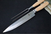 Shun Premier Blonde - 2pc Carving Set - 69 Layered Damascus -Hammered Tsuchime Finish - Blonde Colored Pakkawood Handle - Made in Seki City, Japan - Northwest Knives