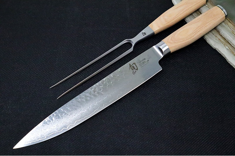 Shun Premier Blonde - 2pc Carving Set - 69 Layered Damascus -Hammered Tsuchime Finish - Blonde Colored Pakkawood Handle - Made in Seki City, Japan - Northwest Knives