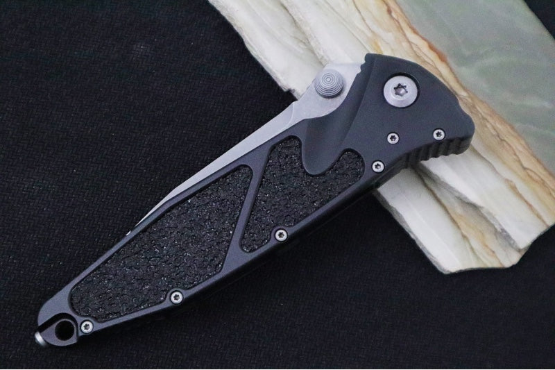 Microtech SOCOM Elite - Single Edge with Partial Serrates / Apocalyptic Finish / Black Anodized Aluminum Handle with Black Insertsd 160-11AP